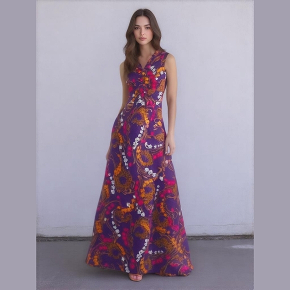 Vintage Dresses & Skirts - Vintage Floral Maxi Peasant Summer Dress XS S